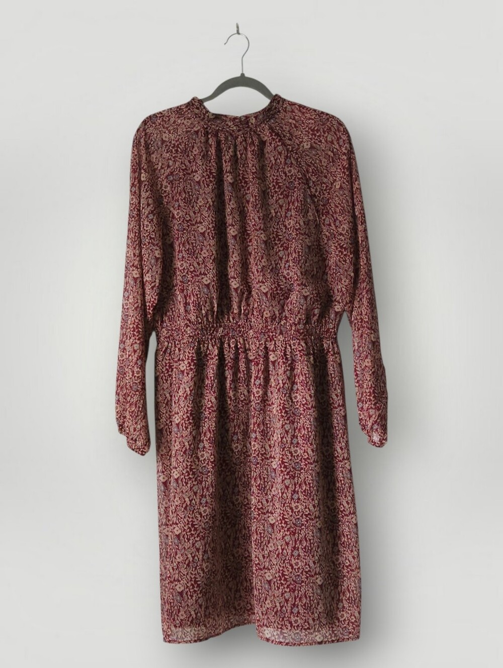 Ann Taylor Factory Burgundy Moody Floral Midi Dress XL Smocked Waist Garden - Picture 2 of 7